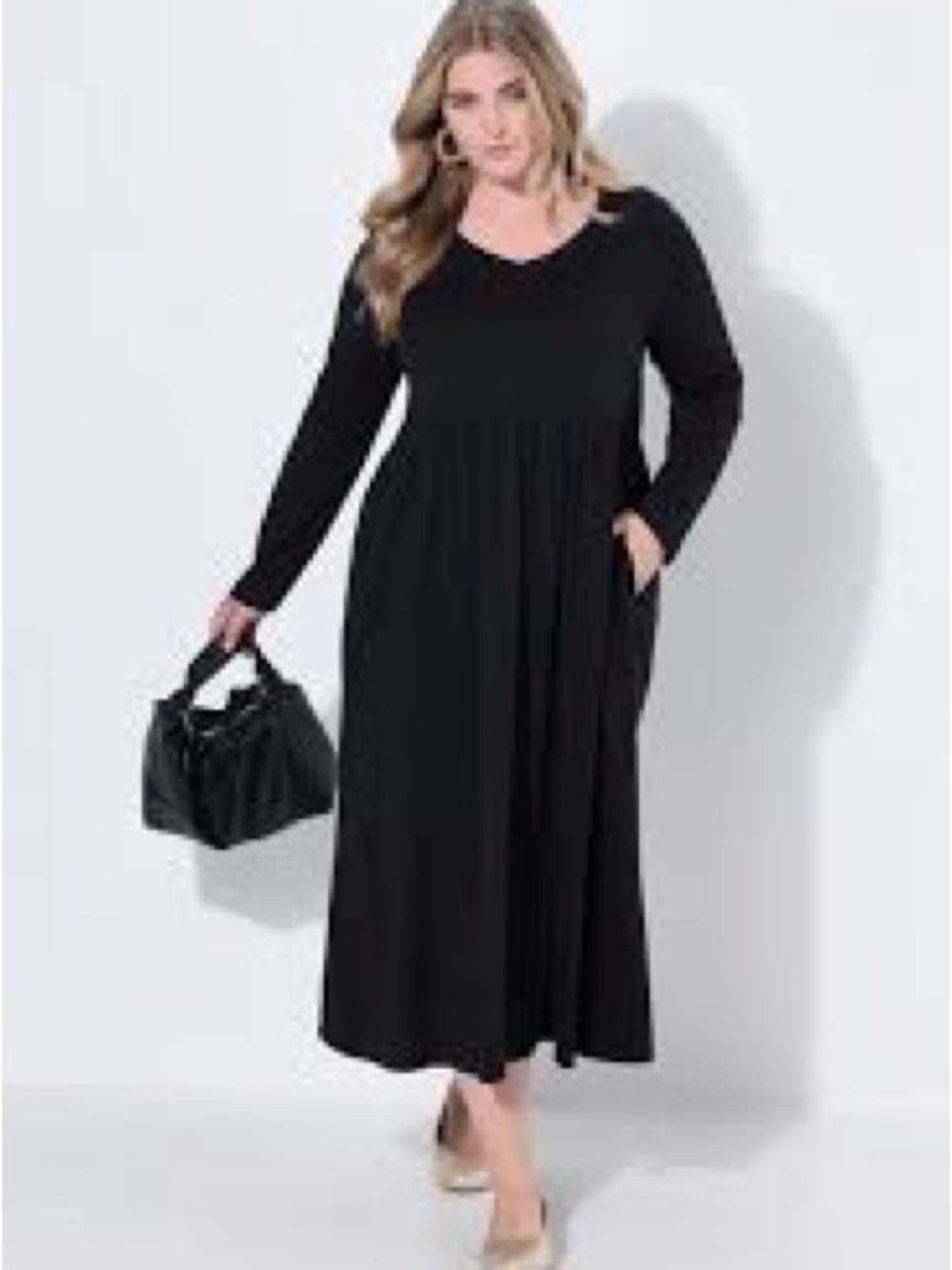 Viishow Long-Sleeve Black Maxi Dress with Side Pockets 3X